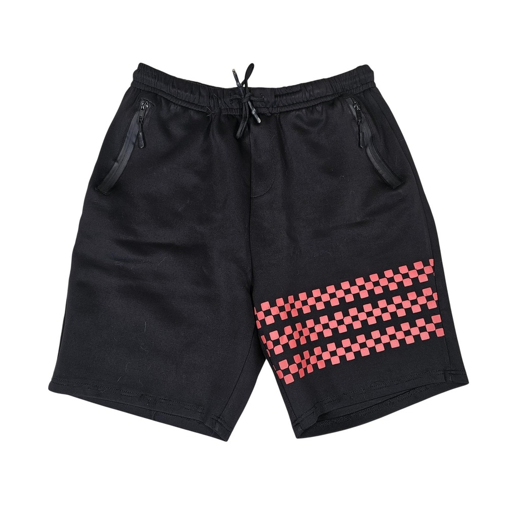 Public Record Athletic Shorts Boys XL (28) Black‎ Checkered Zip Pockets Racing